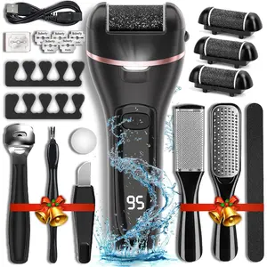 Electric Callus Remover for Feet with 3 Roller Heads 2 Speed Rechargeable Waterproof Professional Pedicure Kit 17 in 1 Foot File Tools Perfect for Dead Hard Cracked Dry Skin