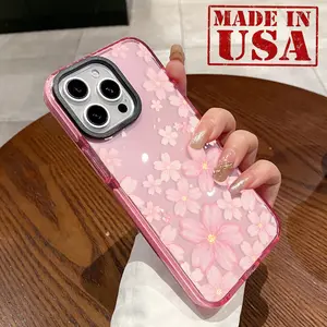 Phone Case for iPhone 16 Plus 15 Pro Max 14 13 12 11 Nice pink flowers Pattern Non-Yellowing Shockproof Soft Silicone Transparent Cover