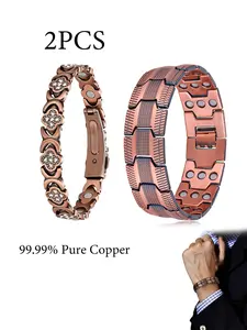 2-Pack Copper Bracelet Set for Men & Women | Durable Vintage Rose Gold Bracelets with Sizing Tool | Unisex Premium Accessories | Men's Watchband-Style Copper Bracelet | Great for Couples, Mother's & Father's Day Gifts