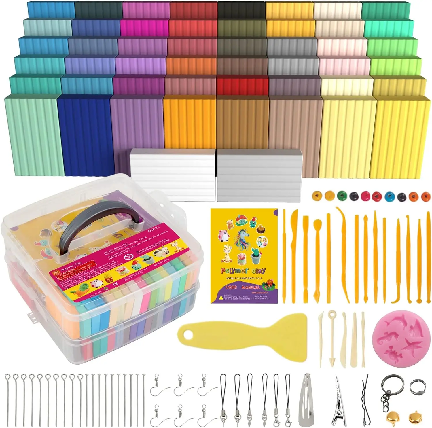 50-Color Polymer Clay DIY Kit, Oven-Baked Non-Sticky Modeling Clay with Sculpting Tools, 4.6 lb Artistic Craft Brain Development Starter Set for 12+ Years Kids, Art Gift