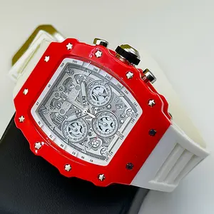 Invicta Men's Activa Fury X Sport Chronograph Water Resistant Watch - Rectangular Skeleton Dial, Red Case, White Silicone Strap, Gift for Fashion Watch Enthusiasts