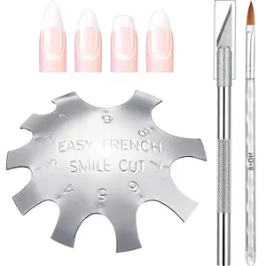 3 Pieces Acrylic Nails Tool Kit Includes French Tip Cutter, Manicure Edge Trimmer, Smile Line Cutter,French Tip Cutting Knife and Acrylic Nail Art Brush(Silver) Aluminium Plastic