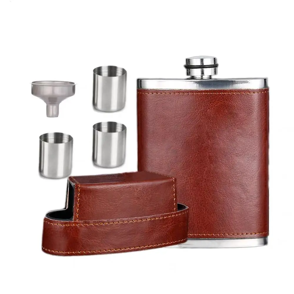 Stainless Steel Hip Flask, 8oz/230ml Men's Pocket Whiskey Flask with 3 Counts Stainless Steel Cup & 1 Count Spout, Drinking Supplies for Home Party, Stylish Bottle, Elegant Bottle