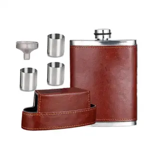 Stainless Steel Hip Flask, 8oz/230ml Men's Pocket Whiskey Flask with 3 Counts Stainless Steel Cup & 1 Count Spout, Drinking Supplies for Home Party, Stylish Bottle