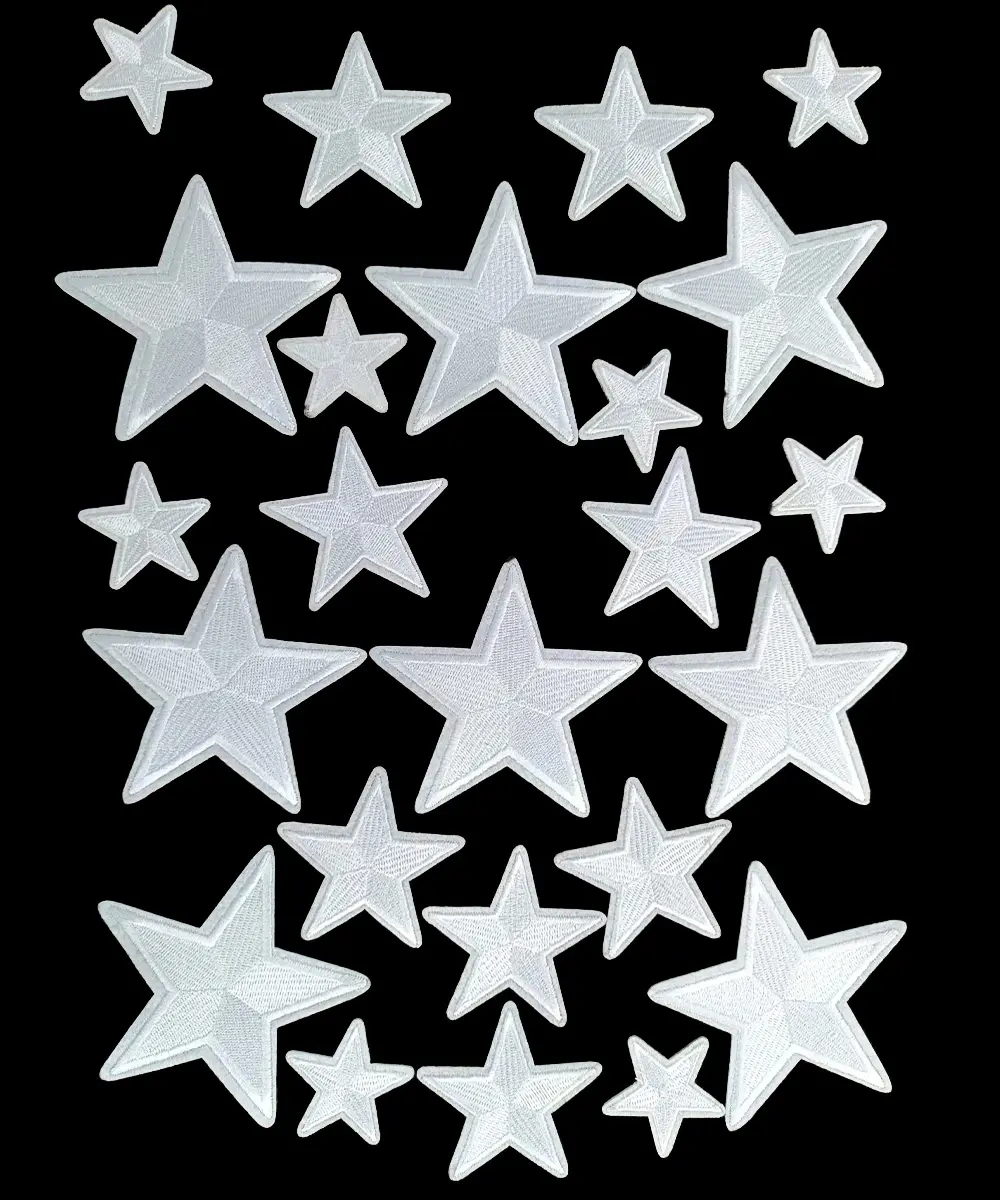 Iron-On Star Patches Set - 24-Piece Durable Embroidering Design, White Star Pattern Embroidery with Heat Seal Glue for Jeans, T-Shirts, Iron On Patches
