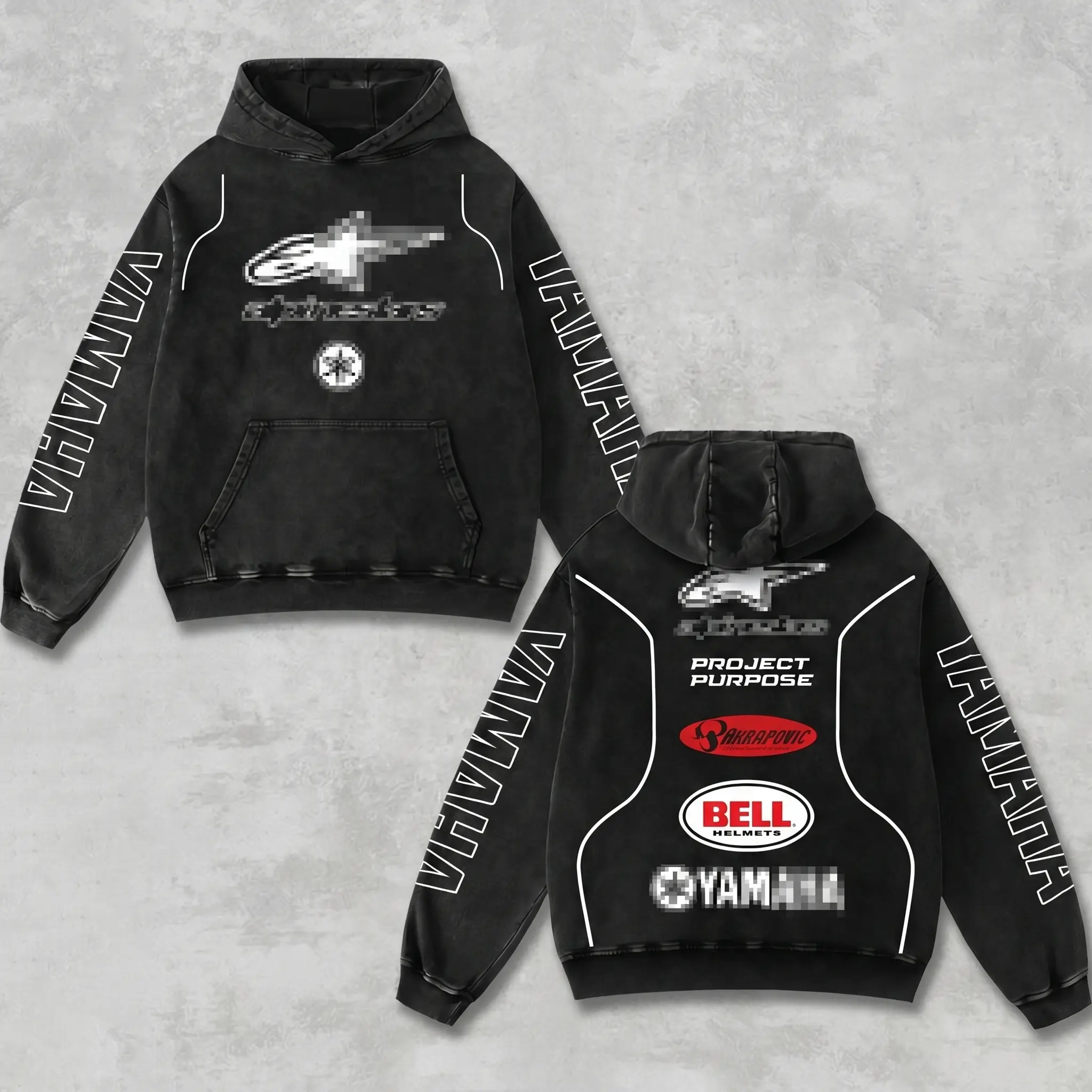 Retro Bell Hellmets x Akrapovic Racing Hoodie Acid Washed, Motor World Championship Enthusiast, Motorcycle Off-Road Dirt Bike Graphic Streetwear, Heavyweight Biker Sweatshirt, Retro Moto Gear Motorbike Apparel Men’s Grunge Y2K Racing Jacket Style
