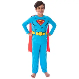 DC Comics Boys' Superman Classic Superhero Costume Raglan Shirt And Pants Pajama Set with Detachable Cape
