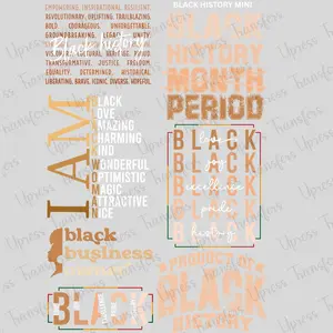 Black History Mini DTF Transfer Gang Sheet 24.5" Wide x 36" Long Direct To Film Trendy Vibrant Designs for Stylish Wardrobe