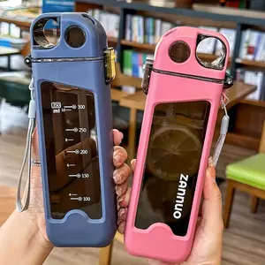 350ML Leak-Proof Plastic Water Bottle with Straw, Summer Sports Flask with Scale, Outdoor Activity Travel Christmas Gift