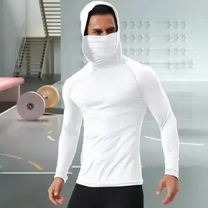 [Quick-dry hoodie] Men's quick-dry breathable hoodie (with face mask) Long-sleeve T-shirt - Compression sports top - Enhances your workout performance, this is a gift