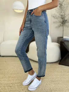 Judy Blue Full Size Mid Rise Rigid Magic Release Hem Jeans Style 88818 Basic Comfortable & Versatile Cotton Blend Fabric