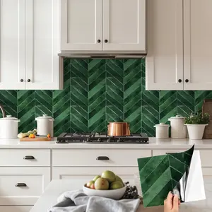 20pcs 3D Herringbone Self-Adhesive Wall Decor，Room Decor | Waterproof & Oil-Proof Peel and Stick Backsplash for Kitchen & Bathroom, Home Decoration | 11.4" x 9", Easy to Clean-Grass Green