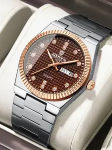 Men's Luminous Needle Watch with Elegant Round Dial, Dual Calendar Display, 316L Stainless Steel Band, 30m Waterproof, Stylish Sports Quartz Watch for Daily Life & Parties