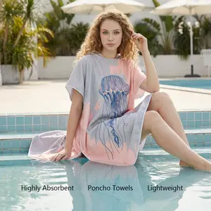 Quick Dry Hooded Beach Poncho Towel Absorbent Swimwear Changing Robe Surf Cape for Adult Unisex Multicolored Pattern Tropical Summer Thin Fiber Portable with Pocket