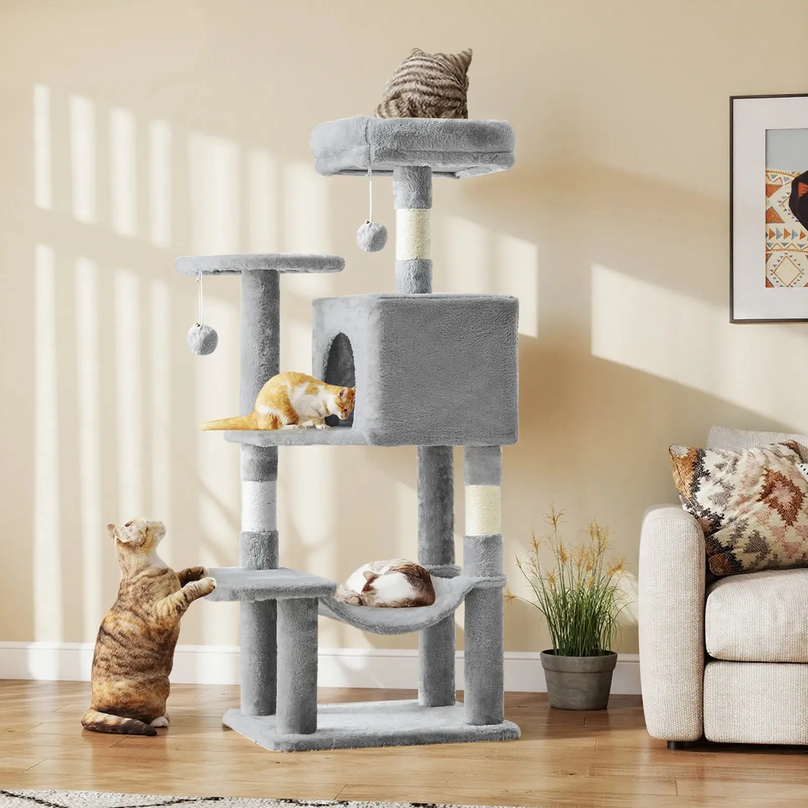 Cat Tree Tall Multi-Cat Climbing Tower for Pet Furniture Natural Sisal Scratching Posts Stable Pet House for Indoor Cat paw pad winter comfort