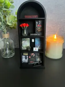 Rounded Mini Bookshelf Bundle Decor Gift with 7-10 Surprise Mini Books Accessory Kit Customizable Color and Genre Perfect for Book Lovers and Bookworms