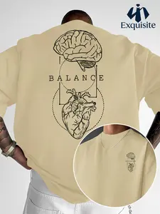Men's Balan Philosophy Short Sleeve T-Shirt, Brain Heart Pattern, Casual Fitted H-Type, Breathable, Daily Wear