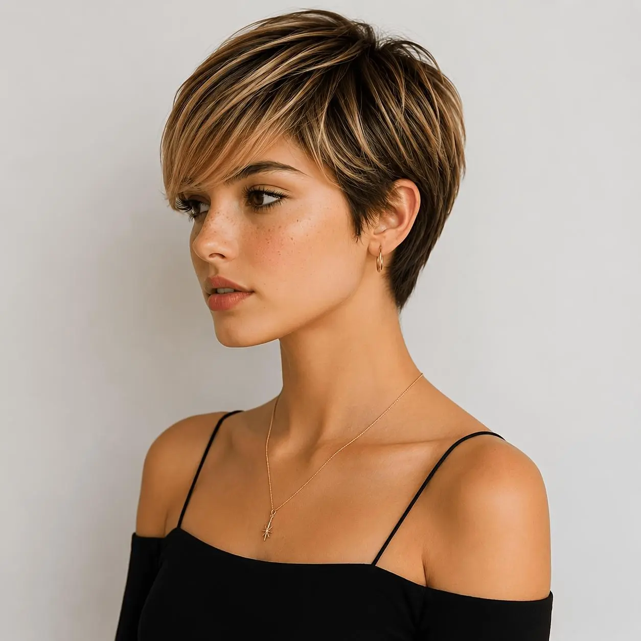 Brazilian Real Human Hair Pixie Wigs Human Hair Short Wigs for Women Human Hair Layered Short Wigs with Bangs Pixie Cut Wig for 4/27# Color Glueless Wigs Full Machine Made Haircut Wig for Valentine's Day