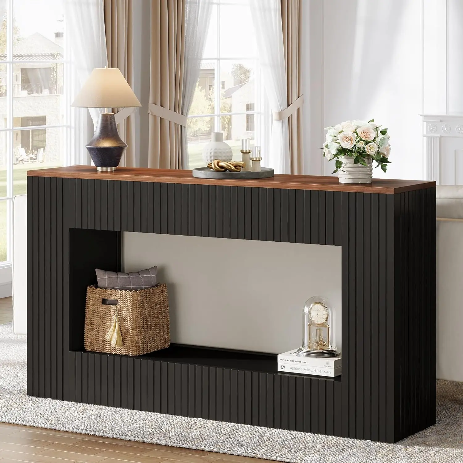 LITTLE TREE Modern Console Table, 55-Inch Wood Entryway Table with Storage, Narrow Long Sofa Table Behind Couch Table for Living Room, Foyer, Hallway