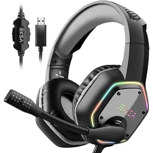 E1000 USB Gaming Headset for PC, Computer Headphones with Microphone/Mic Noise Cancelling, 7.1 Surround Sound, RGB Light - Wired Headphones for PS4, PS5 Console, Laptop, Call Center