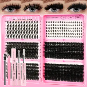 Mixed Style Lash Clusters Kit with Spike and Volume Designs, 80D 100D 150D 200D Eyelash Clusters for Custom Eye Makeup, Lash Extensions with Thin Band, Lightweight and Soft, Long-Lasting, Waterproof, Beginner-Friendly Salon