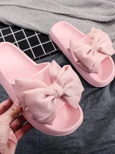 Women's Solid Color Bowknot Design Slides, Casual Comfortable Home Slippers, Non-slip Soft Slippers for Indoor & Outdoor Wear, Flipflop, Non Slip EVA