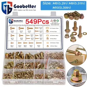 Class 8.8 Alloy Steel,Metric Flange Hex Bolts, Nuts &Washers Assortment Kit, M6 M8 M10 Sizes, 292pcs、549pcs