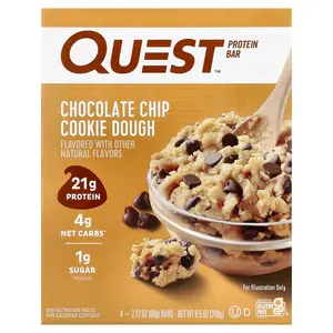 Quest Nutrition Protein Bar, Chocolate Chip Cookie Dough, 4 Bars, 2.12 oz (60 g) Each