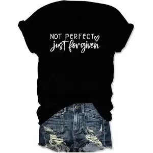 Not Perfect Just Forgiven Christian T-Shirt – Faith Graphic Tee with Heart Print for Women, Church & Casual Wear, Easter Gift