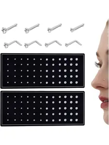 60/120 Pcs Straight L Shaped Stainless Steel Nose Studs Rings Piercing Pin Body Jewelry 20G-22G 1.5mm 2mm 2.5mm