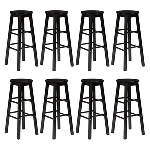 PJ Wood Classic Round Seat 24 Inch Kitchen and Counter Stools, Black (8 Pack)