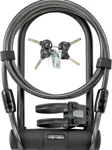 Via Velo Bike U Lock with Cable | Classic U Lock Heavy Duty Anti-Theft 15mm Shackle Innerside 9.25 x 4.5 in Sold Secure Silver Approval with 6Ft Cable Security Lock for Bike Electric Bike Scooter