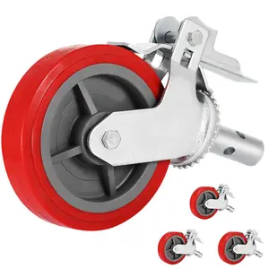 Fathersdaygift Heavy-Duty Scaffolding Locking Stem Casters Set - 4-Piece, 8 in Polyurethane Wheels, 3200 Lbs Load Capacity with Brake, Red - Replacement for Scaffolds, Shelvesdealsforyoudays