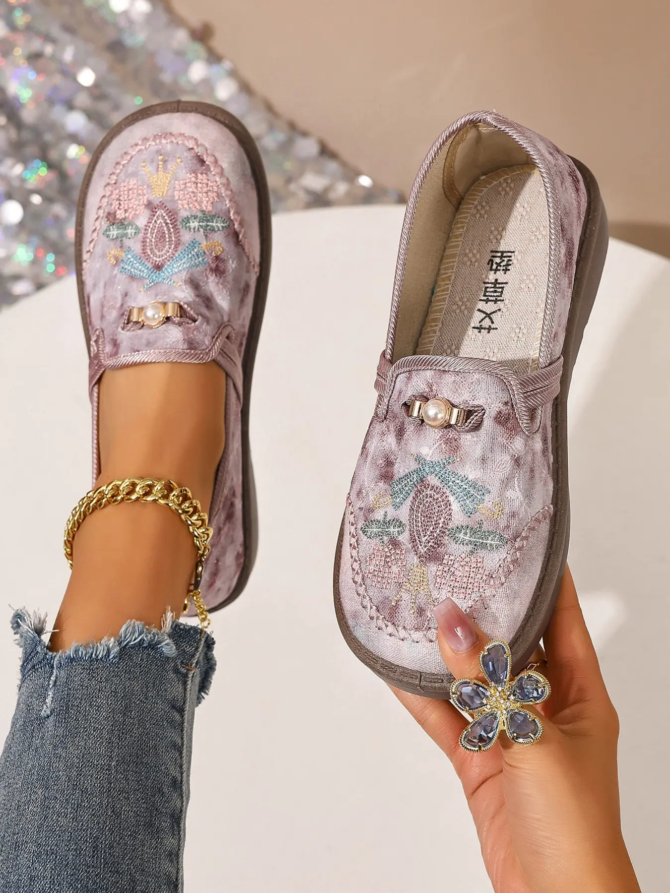 New Traditional Chinese Embroidered Loafers, Women's Spring Fall Slip-On Shoes, Soft Sole Versatile Casual Low-Top Sneakers, Casual Fashion Shoes