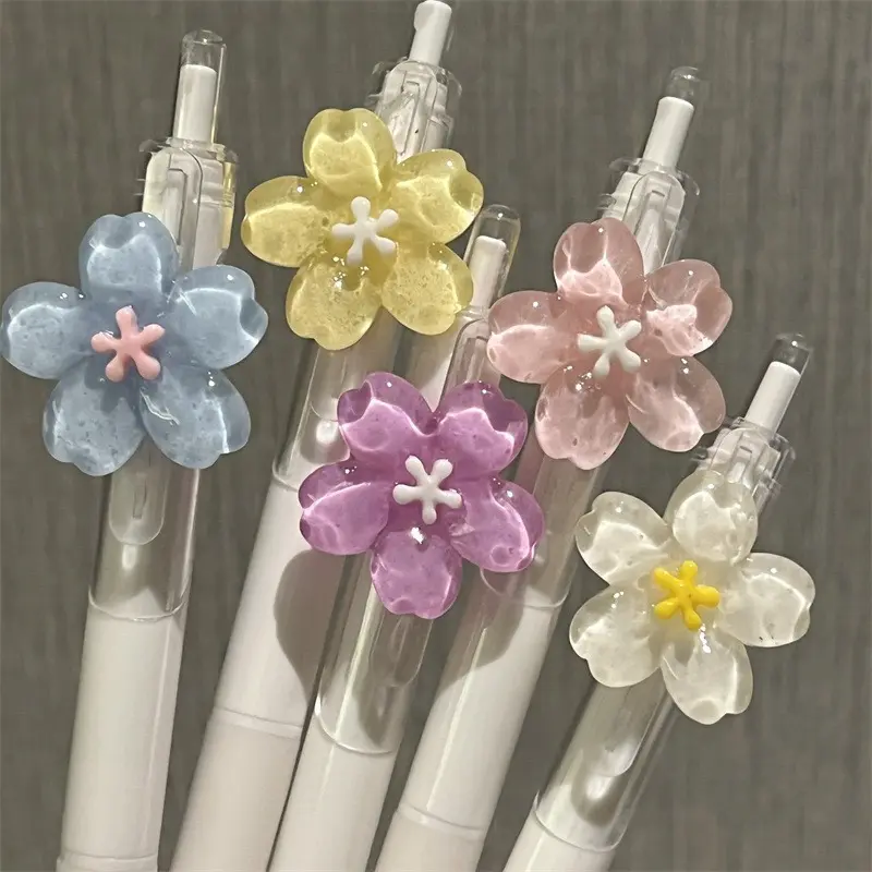 5/20Pcs floral pattern gel pens with retractable ballpoint tip design, black ink, suitable for home, school and birthday party gifts, smooth writing, Writing Stationery, Aesthetic Pens, Flower Pen Set, Pen Kit, Jelly Pen Set