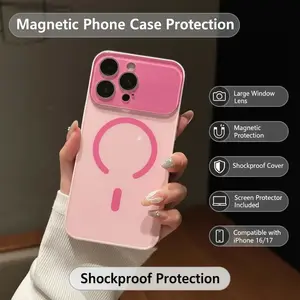 Large Window Lens Magnetic Protective Case for iPhone 16 Plus 17 15 Pro Max 14 13 IP7 iP16 Pro Max iP15 Pro Shockproof Cover with Screen Protector Grey Cellphone Casing phone case phone cases iphone 17 pro max cases girls iphone 17 phone case