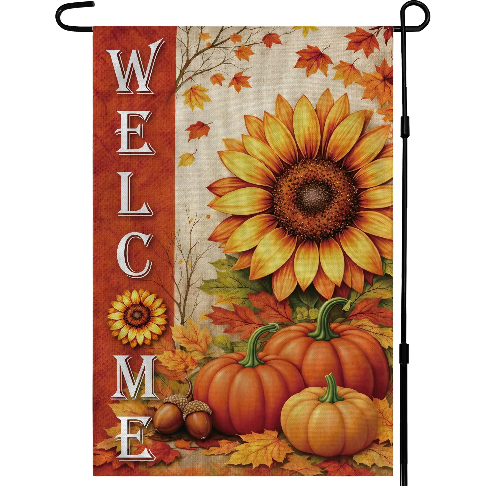 Double-Sided Sunflower Pumpkin Garden Flag - Fall Thanksgiving Friendsgiving Decor, Outdoor Party Supplies for Garden, Porch, Patio