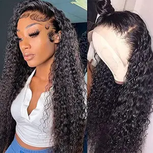 13x4 Lace Front Wigs Human Hair Pre Plucked 180 Density Brazilian Wet and Wavy Human Hair Wigs for Women Glueless Curly Lace Frontal Wig Natural Color Christmas Wigs