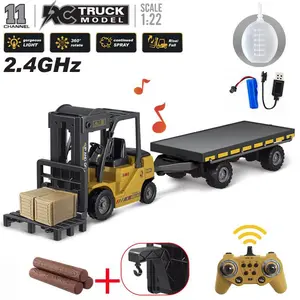 2.4G Remote Control Forklift 11-Channel Engineering Vehicle with Realistic Lights Music Spray Mist Lift Load Toy for Kids Multifunctional Electric Toy for Ages 6-12 Transformable Forklift Crane
