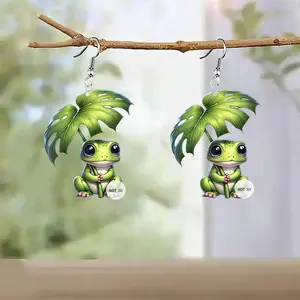 Cute Frog Leaf Dangle Hook Earrings for Women, Alloy Nature-Inspired Animal Jewelry, Lightweight Casual-Wear Accessory, Unique Gift