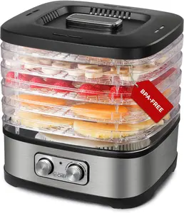 Commercial Chef Food Dehydrator, 5 BPA-Free 10” x 9.25” Adjustable Height Trays, Stainless Dehydration Machine for Beef Jerky, Dehydrated Vegetables, Fruits and More, CHD200S, Black/Stainless Look