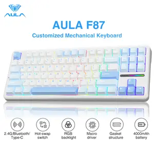 AULA F87 Wireless TKL Mechanical Game Keyboard, 87-Key Gasket Mount with Creamy Sound, Pre-lubed Greywood Hot Swappable Switches, PBT Keycaps, RGB Lighting, 2.4G/BT/USB-C Connectivity - Multifunctional Keyboards for Gaming