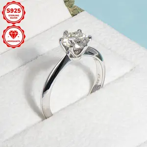 1pc Moissanite Ring for Women 5mm/6.5mm/8mm/9mm D Color Round Excellent Cut White Golden Solitaire Engagement Rings 925 Steling Silvery Classic Six-Prong Setting 925 Silver Anniversary Wedding Ring Jewelry Gifts for Her with GRA Certificate