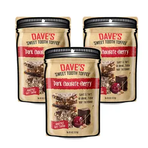 Dave's Sweet Tooth Toffee - Dark Chocolate Cherry Toffee Gift Set (4 oz. x 3) - Handmade Dark Chocolate Covered Cherries Toffee with Real Butter, Real Sugar, Hand-Sliced Almonds Naturally Gluten-Free