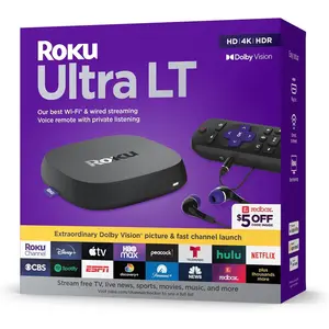Roku Ultra LT 2023 - HD/4K/HDR Dolby Vision Quad-Core Streaming Player with HDMI Cable, Headphones, Voice Remote w/ Private Listening, Ethernet