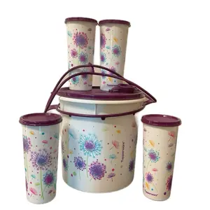 Tupperware Cubeta con Asa y Vasos Floral Design for Easy Storage and Carry Tea