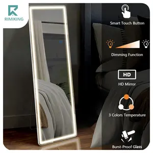[FathersDayGift] RIMIKING LED Full-Length Mirror, Adjustable Brightness, Touch Control, 3-Color Dimmable, Wall-Mounted & Standing, Shatterproof
