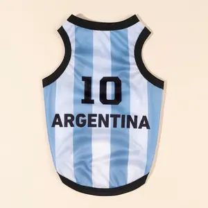 Argentina Messi Style Pet Jersey, Blue Striped Dog Cat Vest, Breathable Summer Top, All Seasons Wear, 1 Piece Set