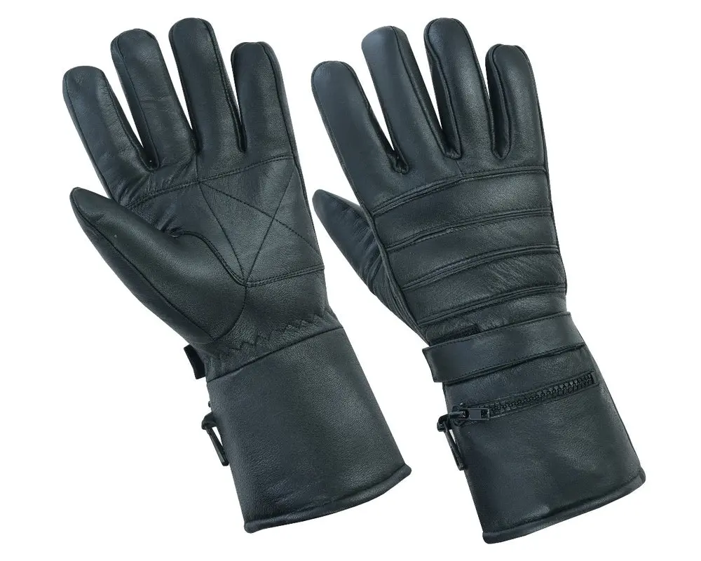 DANIEL SMART EdgeHeat Rider Men's Gauntlet Moto Gloves - Insulated Liner, Leather Palm, for Rain Riding