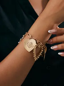 Bohemian Geometric Heart Cutout Bracelet, Boho Style Jewelry, Elegant Light Luxury Jewelry Gift for Women, Perfect for Daily Wear & Parties